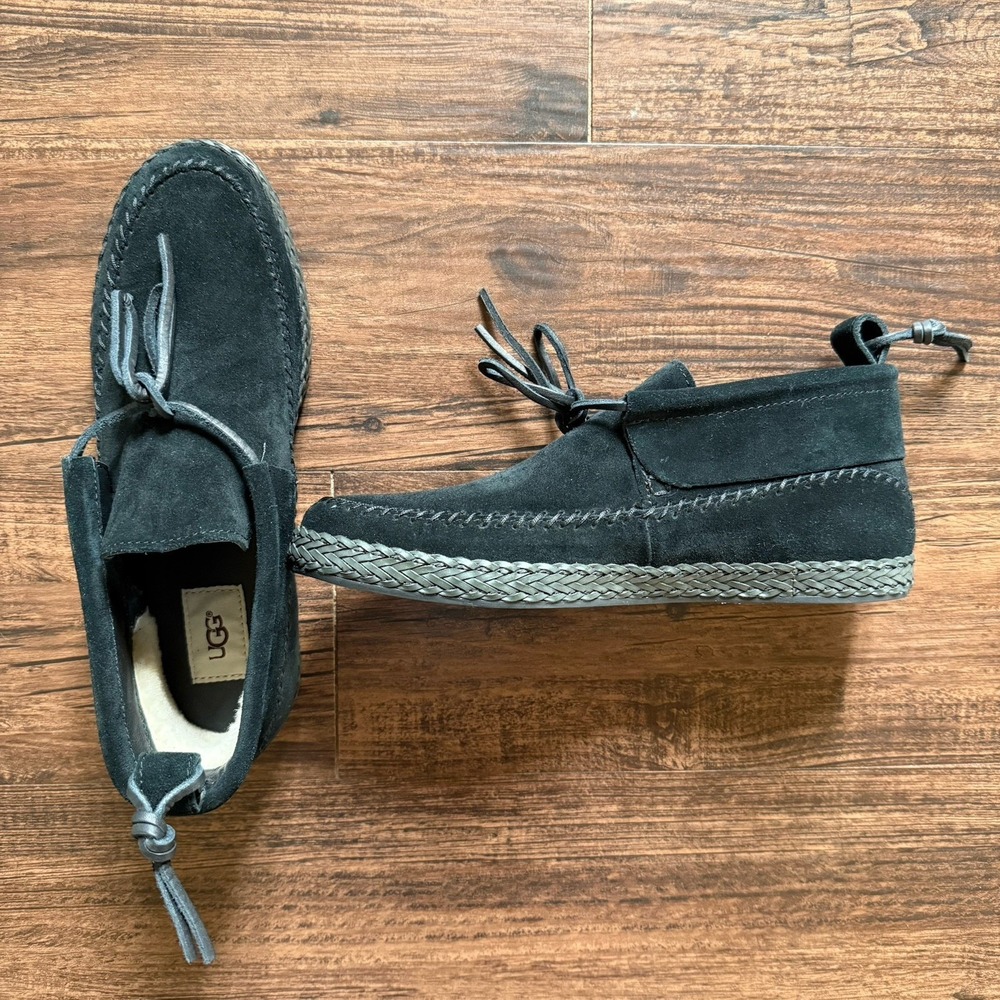 UGG Woodlyn Moc Black Suede Ankle Booties Moccasin 1094814 Women's Size 9